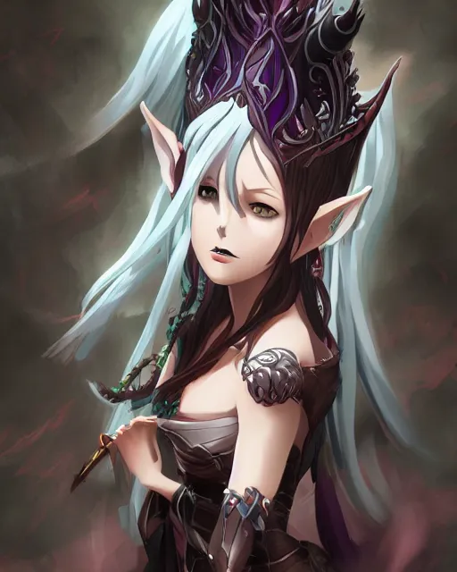 Image similar to elven dark elf girl, in the style of sumihei, tokyo ravens style, dynamic lighting, fantasy concept art, trending on art station, stunning visuals, ultra detailed