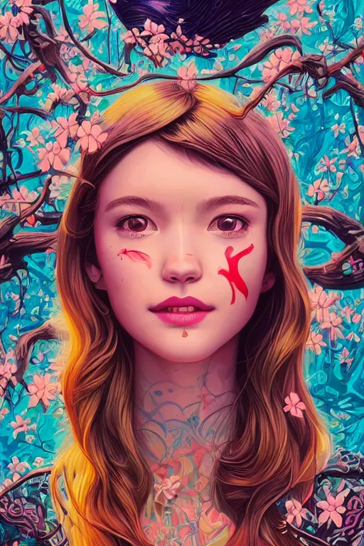 Prompt: a beautiful girl smiling, Tristan Eaton, victo ngai, artgerm, RHADS, ross draws