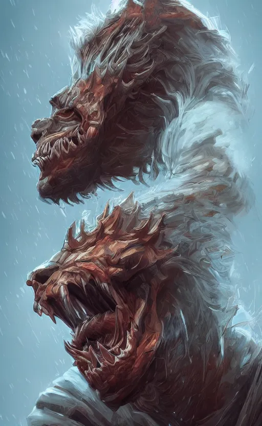 Prompt: Human painfully transforming into a beast, concept art, digital painting, trending on artstation, highly detailed, epic composition, 8k UHD