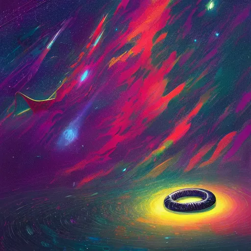 Prompt: a detailed painting of a long space snake serpent floating in space in a sea of colorful sea of stars, by alena aenami, petros afshar and greg rutkowski trending on artstation, deviantart, dragon scales, wyrm, wyvern, dragon, stars