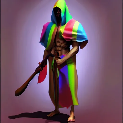 Image similar to Rainbow Grim Reaper, muscled, Pride, artstation