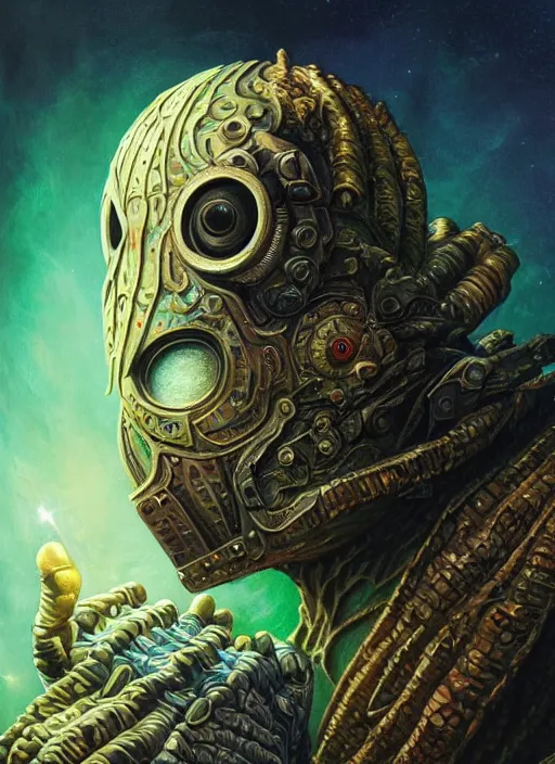 Image similar to spaceship mf doom reptile eyes, cosmic lsd poster art, intricate, elegant, highly detailed, centered, digital painting, artstation, concept art, smooth, sharp focus, illustration, artgerm, tomasz alen kopera, peter mohrbacher, donato giancola, joseph christian leyendecker, wlop, frank frazetta