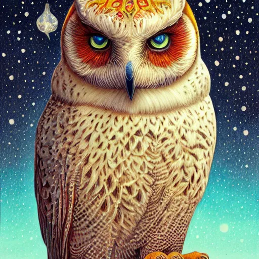 Image similar to Snow Owl By Casey Weldon and Martine Johana, rich colors, intricate, elegant, highly detailed, centered, digital painting, artstation, concept art, smooth, sharp focus, HDR, Coherent, illustration