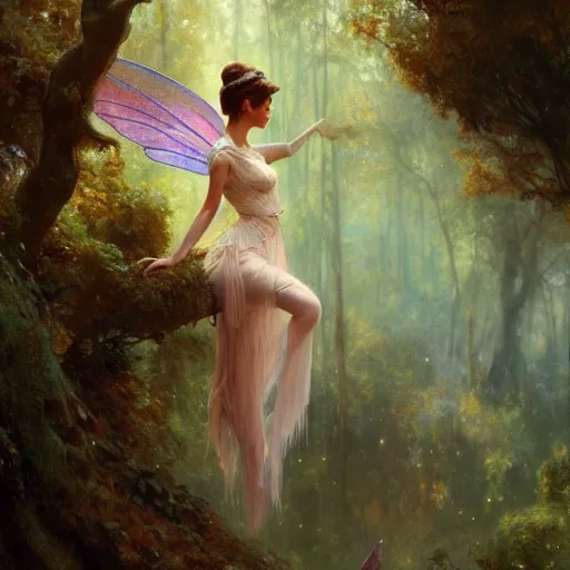 Image similar to audrey hepburn as a winged fairy in a fantasy forest, various backgrounds, highly detailed, digital painting, artstation, matte, illustration, art by gaston bussiere, greg rutkowski