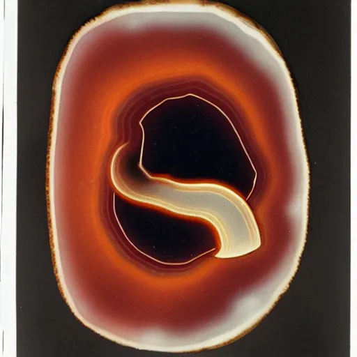 Image similar to a studio portrait of an agate with the letter k in the banding white background