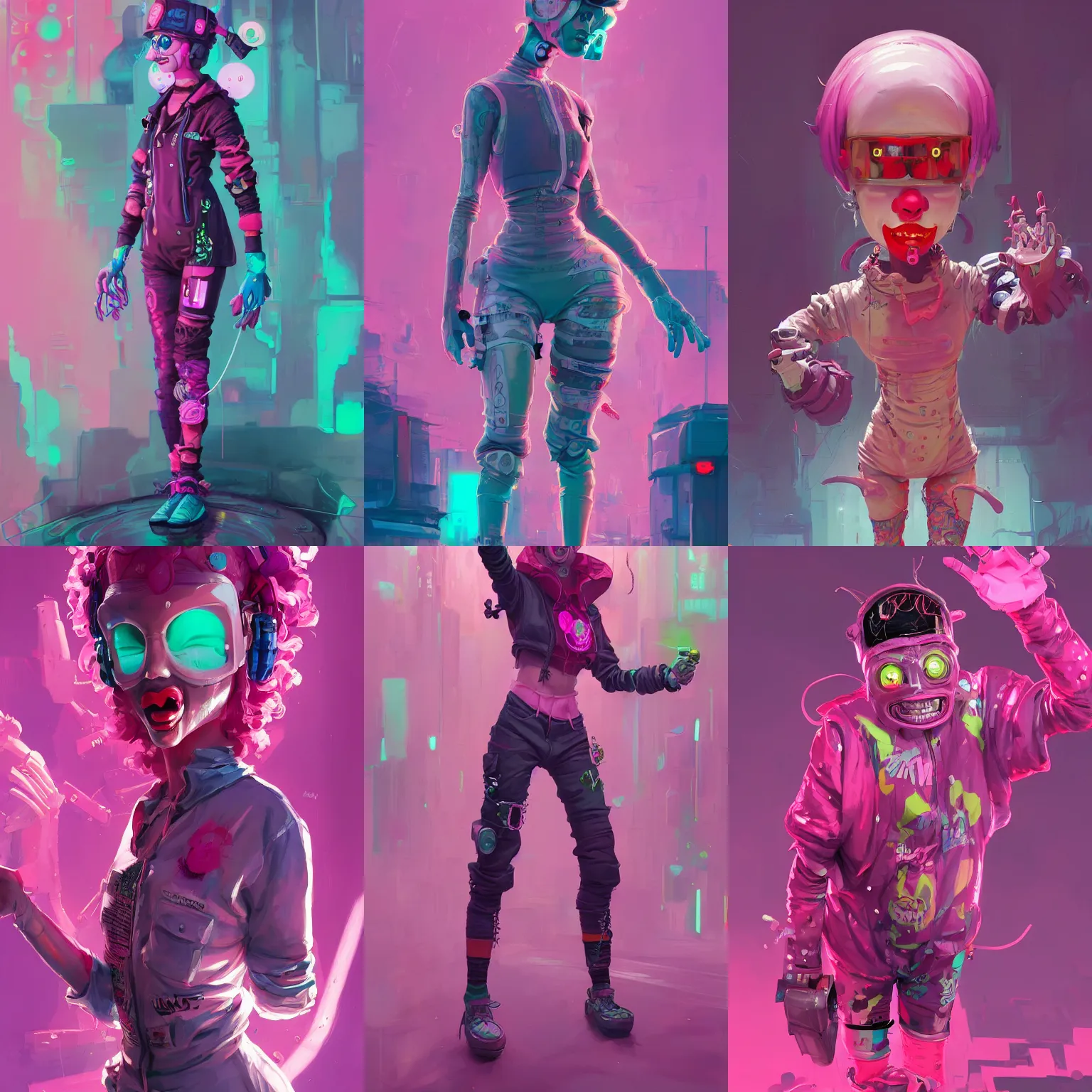 Image similar to wide view cyberpunk clown girl made of pink slime, cartoon, wearing cyberpunk intricate streetwear, transparent, behance hd artstation by jesper ejsing by rhads, makoto shinkai and lois van baarle, ilya kuvshinov, ossdraws, cinematic lighting, sharp focus