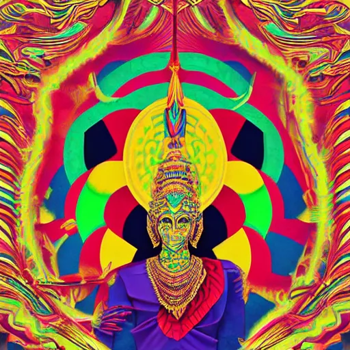 Prompt: album cover design design depicting vishnu, by jonathan zawada, pi - slices, and tristan eaton, digital art