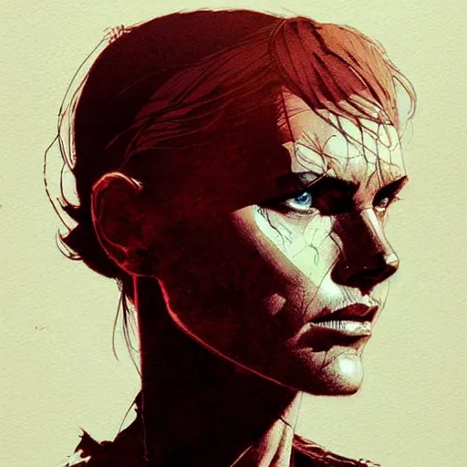 Image similar to portrait soft light, by killian eng and bernie wrightson and martin deschambault and conrad roset, inspired by mad max, etching, fine, sharp high detail,