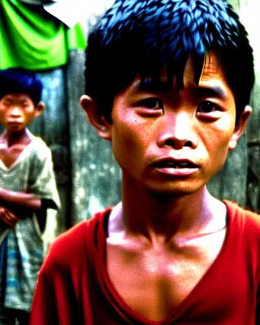 Image similar to high quality photo of harry potter as a poor filipino boy in the philippine slums, detailed photo