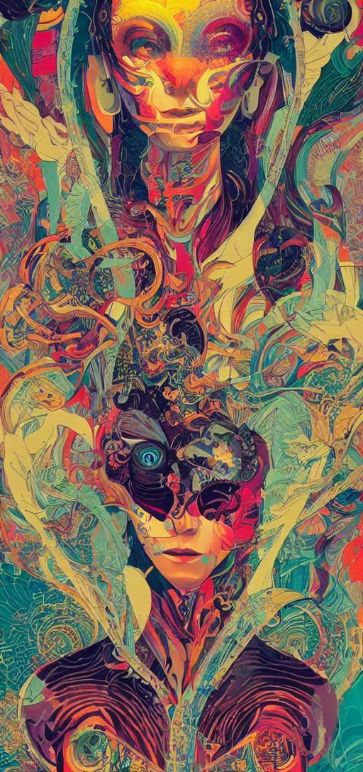 Image similar to Tristan Eaton, victo ngai, peter mohrbacher, artgerm portrait of a global consciousness. psychedelic. neon colors