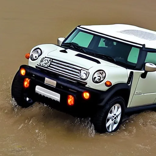 Image similar to a hummer mixed with a mini cooper