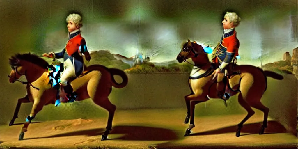 Image similar to a gerbil in military clothing riding a horse, by Jacques-Louis David