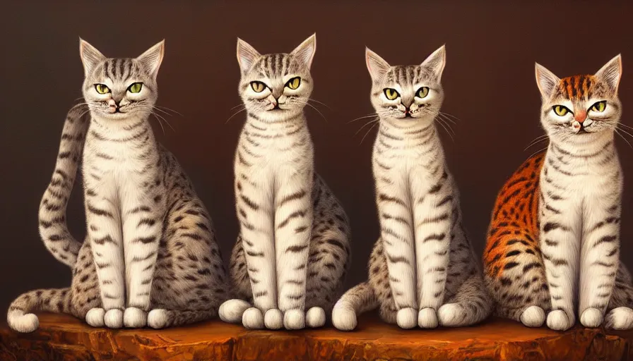 Prompt: artwork of really tall sitting cats by justin gerard, thick brush, 4 k resolution