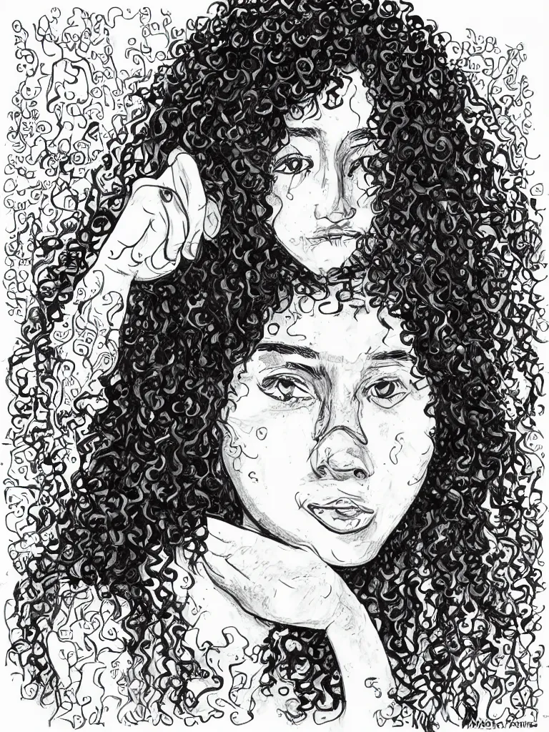 Prompt: face portrait of a teenager with a big nose and curly black hair, hand drawn illustration, ink and marker, by andrea pazienza