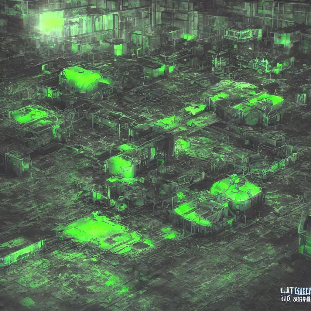 Image similar to secret under ground base with a green glowing uranium tank, octane render, xray melting colors