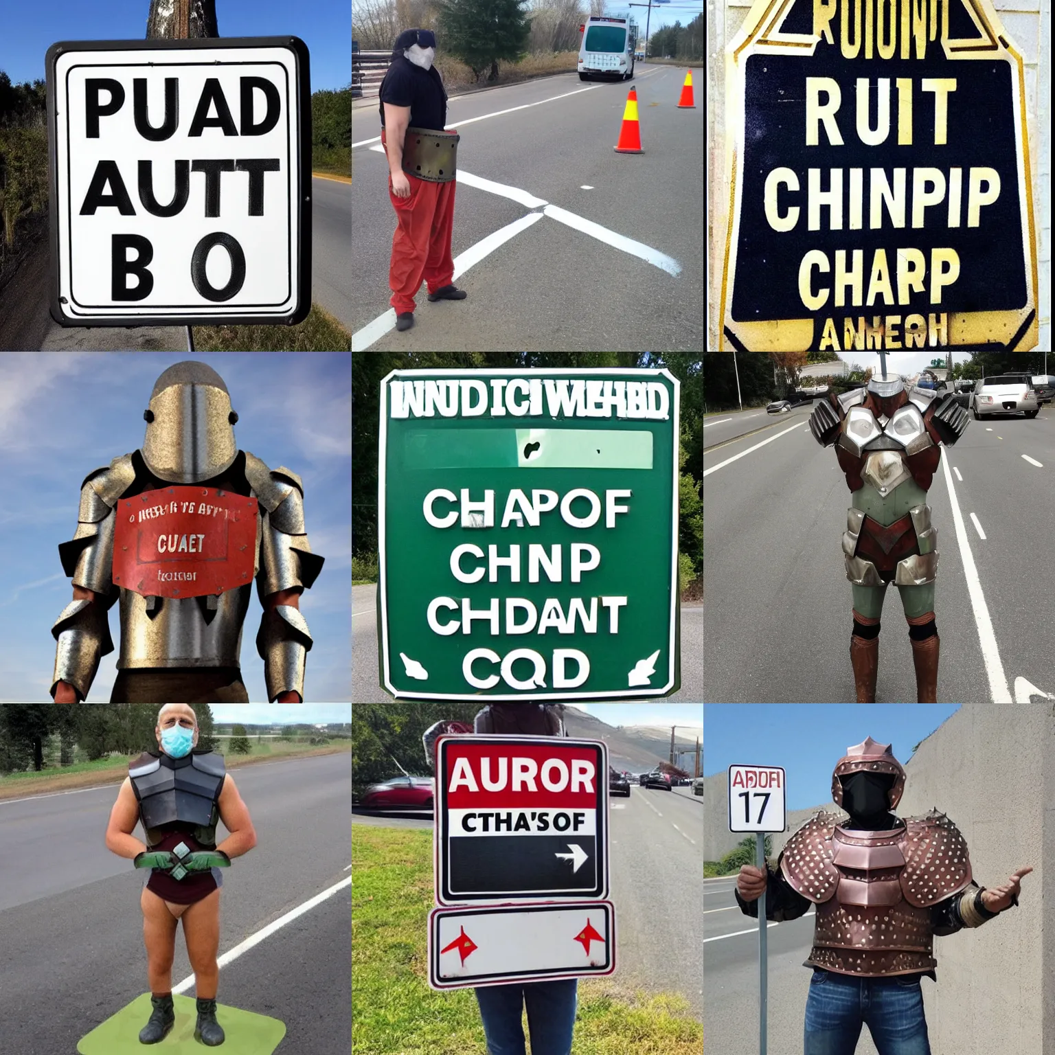 Prompt: buff road sign armor champion