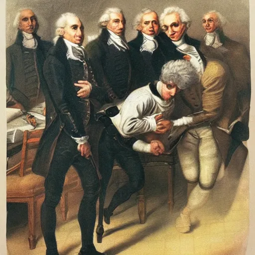 Image similar to The founding fathers of America arresting Donald Trump for treason