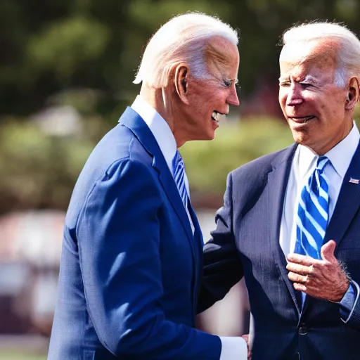 Image similar to A photo of joe biden teams up with a teenage joe biden, perfect faces, 50 mm, award winning photography