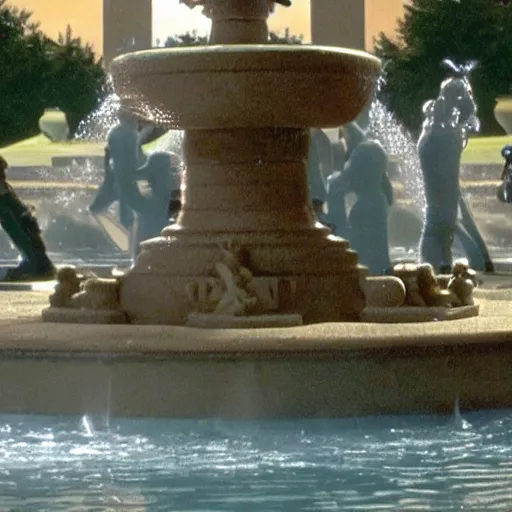 Prompt: the fountain scene from friends with robots