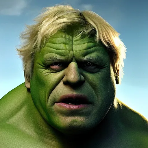 Image similar to boris johnson as the incredible hulk, realistic, 8 k,