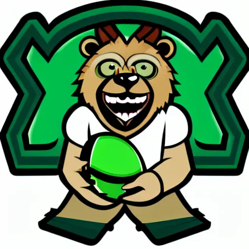 Image similar to A team mascot bear holding a rugby ball, fierce, angry, hairy, vector, vectorised, professional graphic design