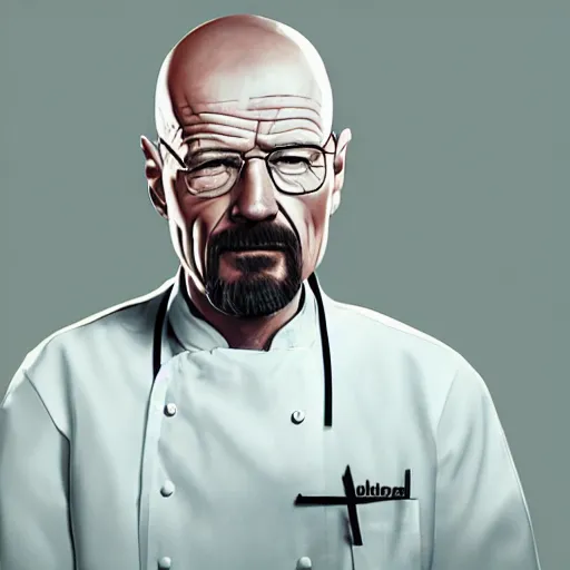 Prompt: Walter White dressed as a cook, digital art, artstation, high detailed, high rendering, high quality,