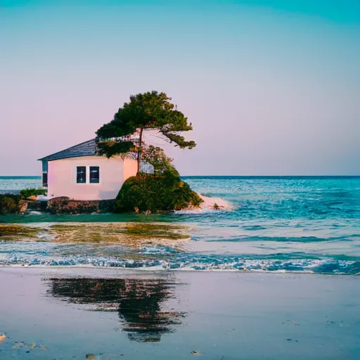 Image similar to small house on an island beach, gentle waves