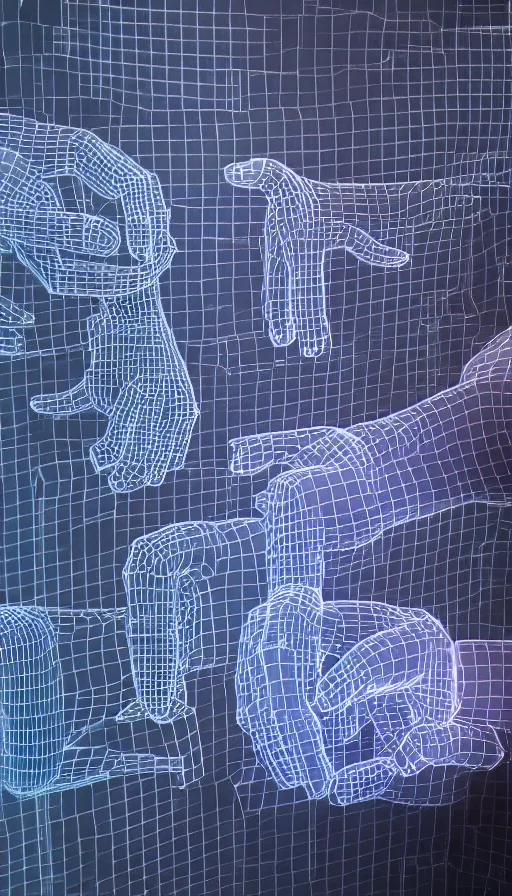 Image similar to 140mm f/2.3 wide photograph of a hand holding and scrolling through 3D floating hologram panels connected with hinges, hands pulling apart two connected video panels, multiple thick index card screens with Tweet paragraphs and images strung together with hinges into a long paragraph stack