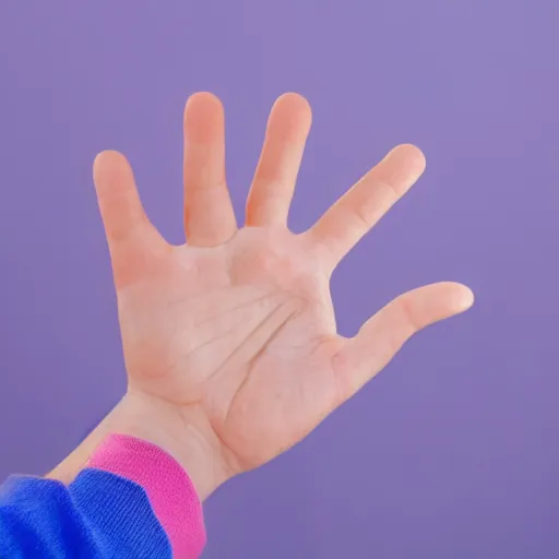 Prompt: a normal human hand, pink and blue background