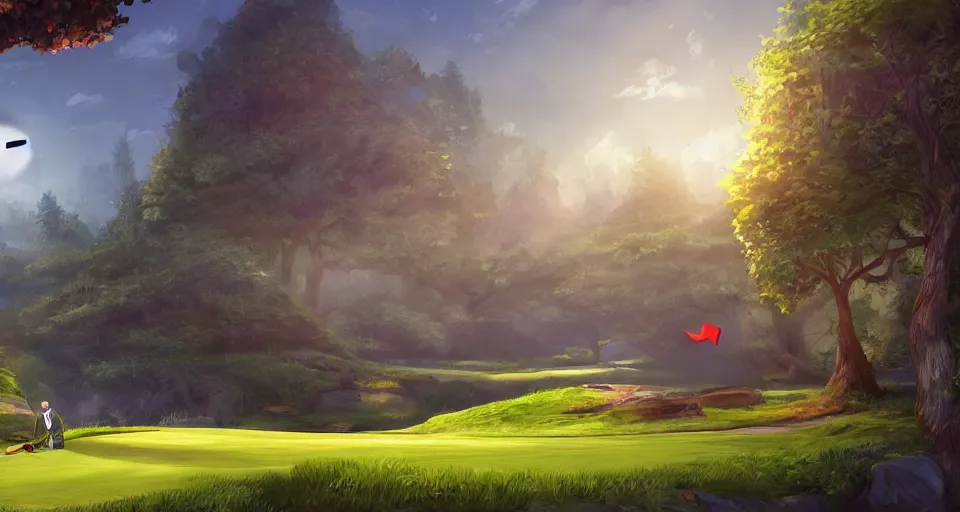 Prompt: A beautiful artwork illustration, a videogame level with a golf ball who is a detective, featured on artstation, wide angle, horizontal orientation