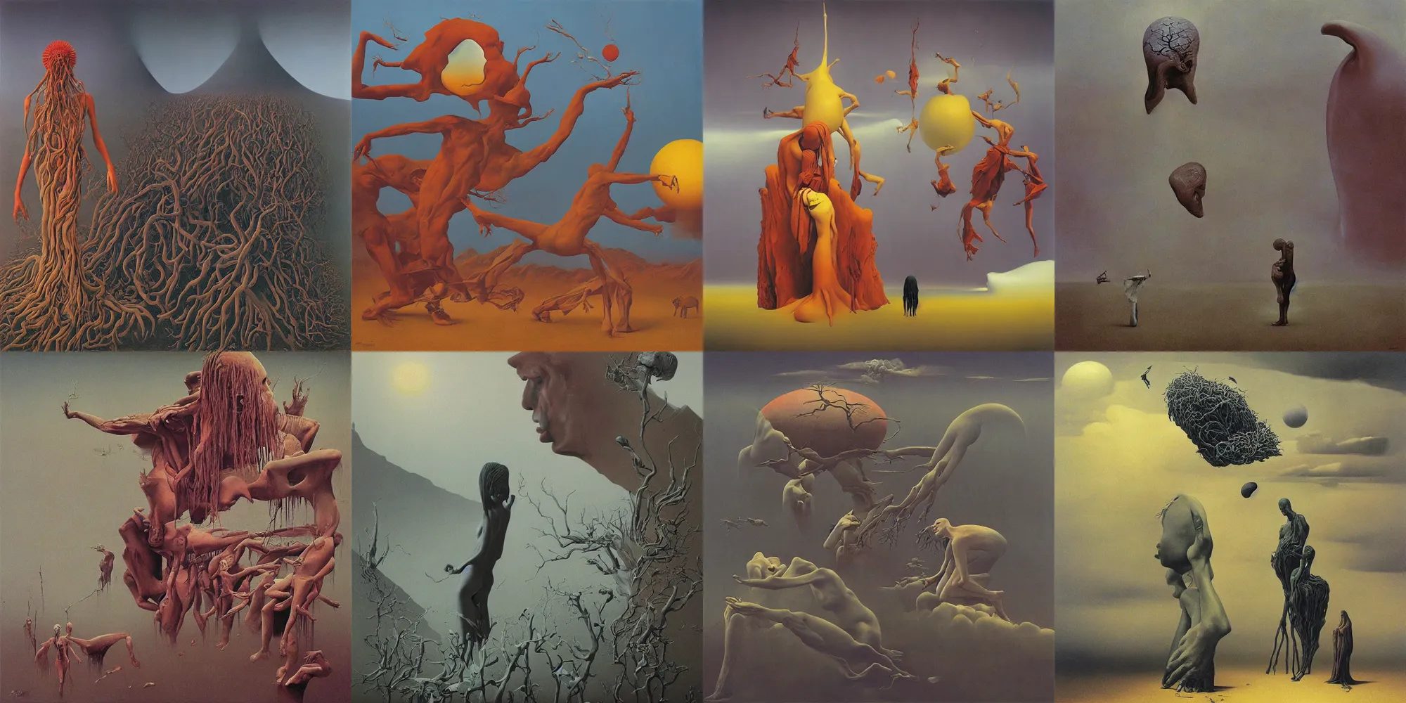 Prompt: Painting, Creative Design, album cover art, surrealist, by Zdzisław Beksiński and storm thorgerson