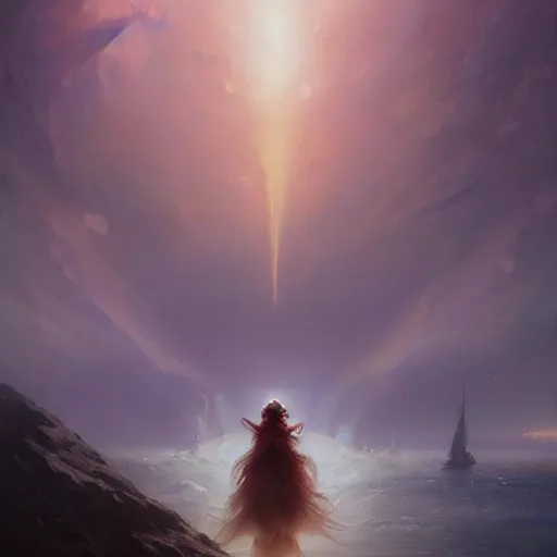 Image similar to ''cinematic shot'' anime demi - human creature with beutiful face and hair dressed like a princess made by ivan aivazovsky, peter mohrbacher, greg rutkowski volumetric light effect broad light oil painting painting fantasy art style sci - fi art style realism premium prints available artwork unreal engine