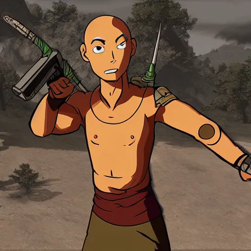 Prompt: Avatar Aang in the style of a pubg skin