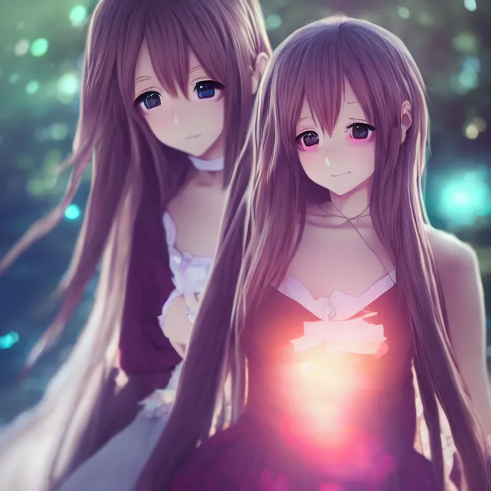 Image similar to a potrait of anime girl, my dress up darling anime, fine details, night setting, realistic shaded lighting, unreal engine 5, radiant light, detailed and intricate environment