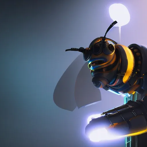 Prompt: cyberpunk bee, studio photo, volumetric light, octane