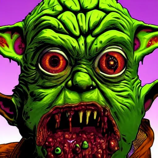 Prompt: zombie yoda, yoda as a zombie, ethan van sciver, zombified, scary