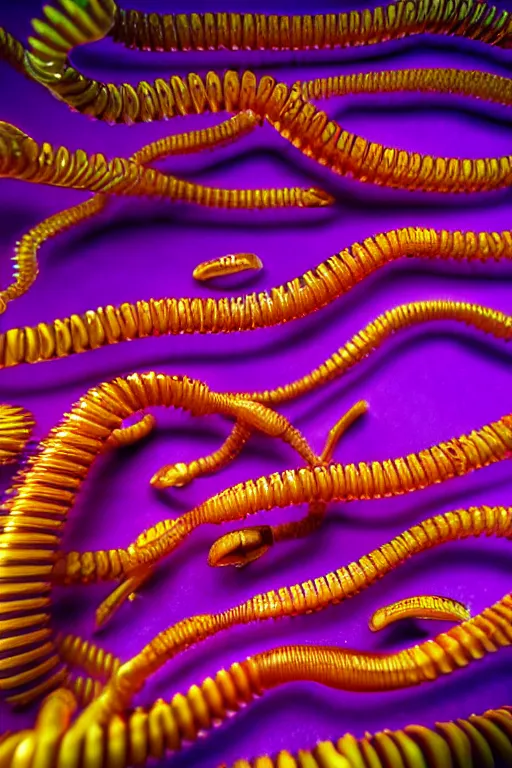 Image similar to high quality close-up photo translucent biomechanic centipede! gorgeous highly detailed hannah yata elson peter cinematic yellow and purple lighting high quality low angle hd 8k sharp shallow depth of field