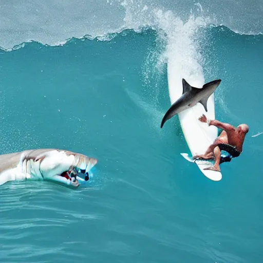 Image similar to a surfer feeding a shark in a pool