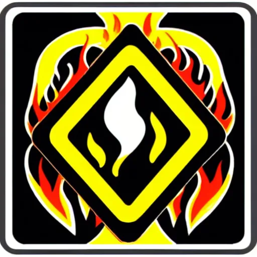 Image similar to a triangle enamel pin of a retro minimalistic fire flames warning label, smooth curves