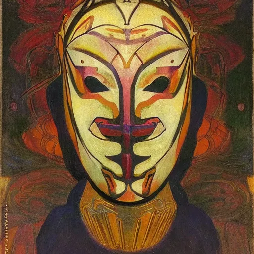 Image similar to head of a beautiful boy wearing a mask made of metal flowers, by annie swynnerton and nicholas roerich and jean delville and john watkiss, art deco shaman, stylized geometric flowers, art brut, symbolist, dramatic lighting, god rays, iridescent beetles, clean crisp graphics, smooth sharp focus, extremely detailed, adolf wolfli