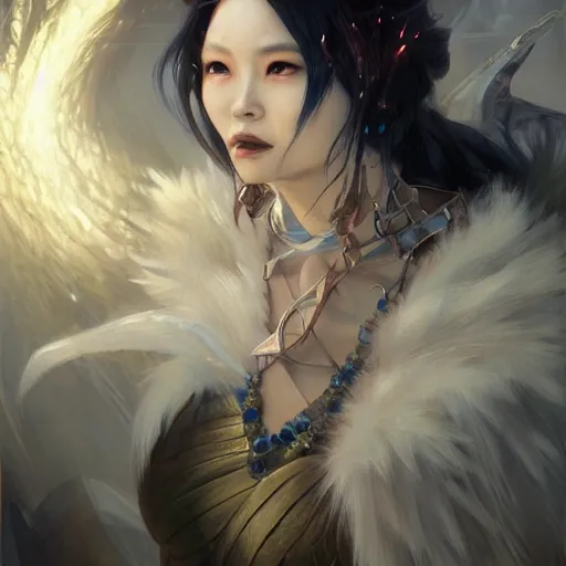 Image similar to Japanese ice demoness, D&D, highly detailed, digital painting, artstation, concept art, sharp focus, illustration, cinematic lighting, art by artgerm and greg rutkowski and alphonse mucha