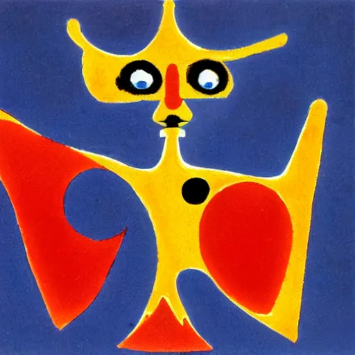 Image similar to a logo of a pizzeria with a cute angelical demon by joan miro