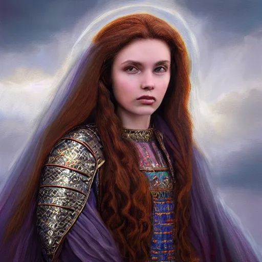 Prompt: portrait of an princess, painting by michael wellen, john stephens, in a medieval city, tone mapping, stormy weather, tempest, trending on artstation