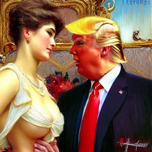 Prompt: attractive fully clothed donald trump confesses his love for his attractive roger stone. highly detailed painting by gaston bussiere and j. c. leyendecker 8 k