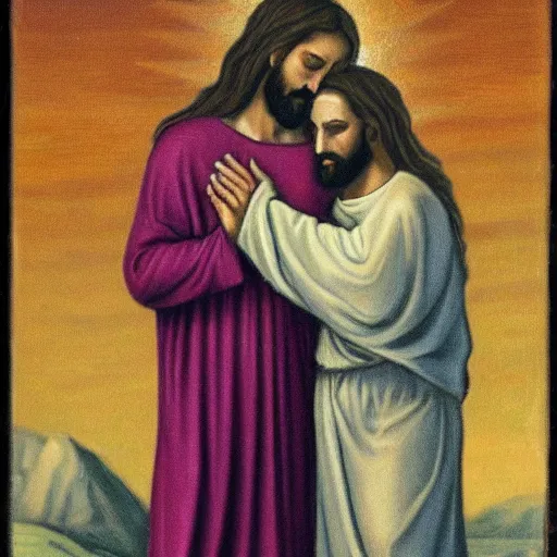 Image similar to jesus hugs a devotee