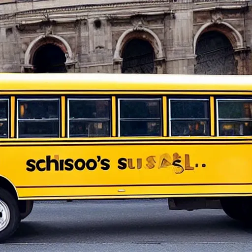 Image similar to a schoolbus shaped like berlusconi's head