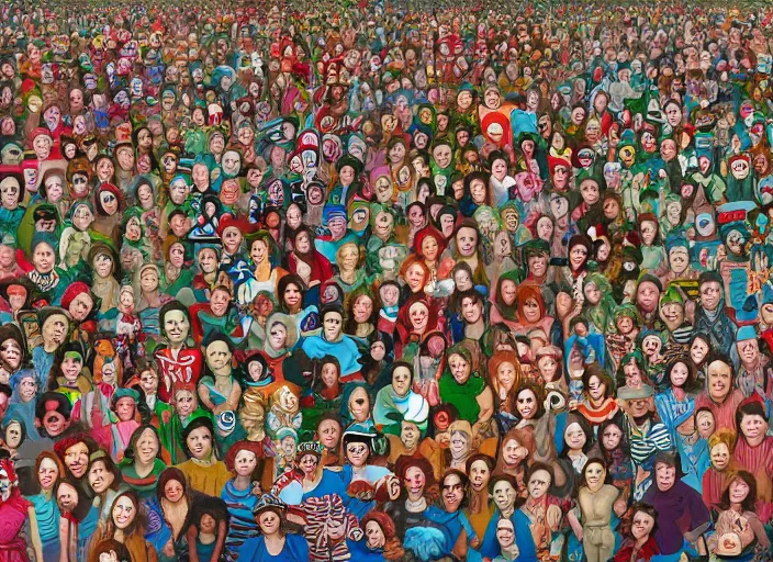 Image similar to where's waldo, lowbrow, matte painting, 3 - d highly detailed, in the style of mark ryden, salvador dali