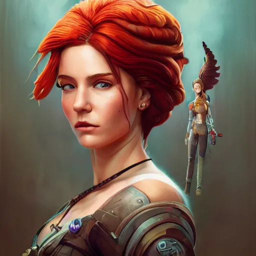 Image similar to Lofi BioPunk portrait triss merigold with a phoenix, Pixar style by Tristan Eaton Stanley Artgerm and Tom Bagshaw