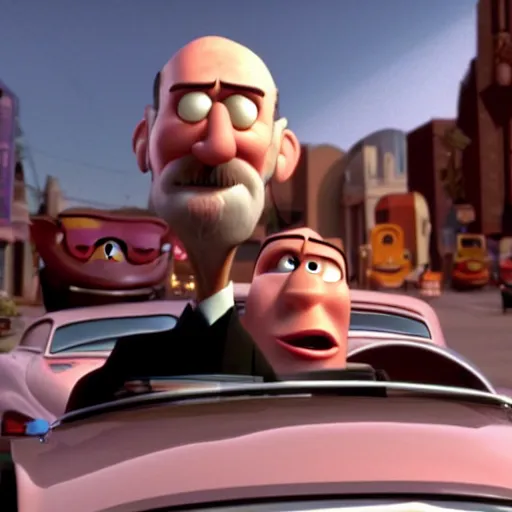 Image similar to sigmund freud in cars, pixar, cinematic, 1 6 mm