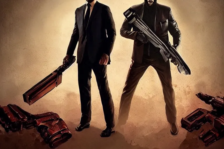 Prompt: keanu reeves as john wick, holding a chainsaw, cinematic, doom eternal concept art